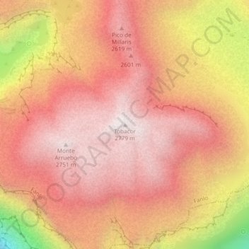 Mapa topográfico Tobacor, altitude, relevo