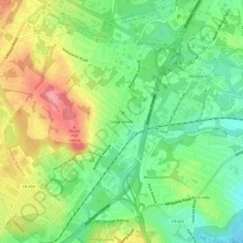 Mapa topográfico Cedar Knolls, altitude, relevo