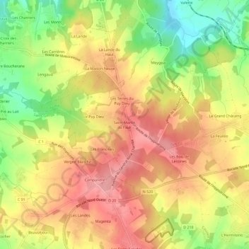 Mapa topográfico Saint-Martin du Fault, altitude, relevo