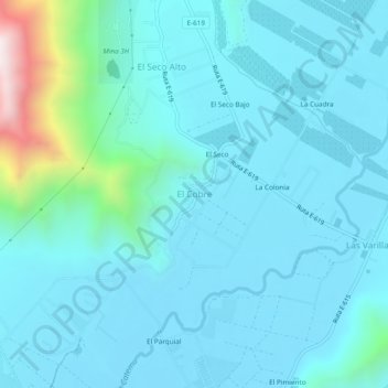 Mapa topográfico El Cobre, altitude, relevo