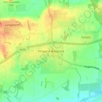 Mapa topográfico Kingston Bagpuize, altitude, relevo