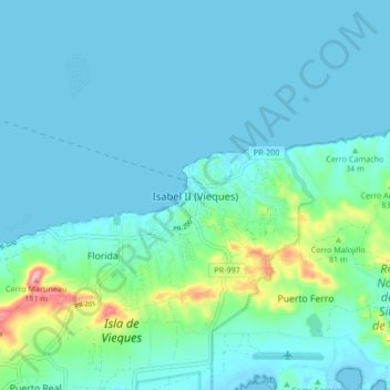 Mapa topográfico Isabel Segunda, altitude, relevo