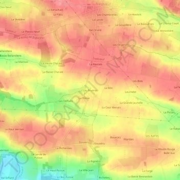 Mapa topográfico Les Bruères, altitude, relevo