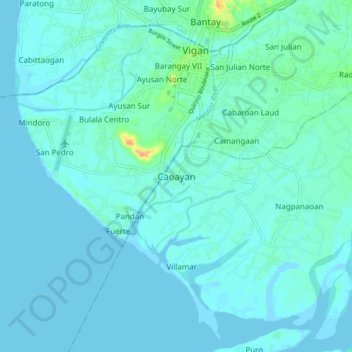 Mapa topográfico Caoayan, altitude, relevo