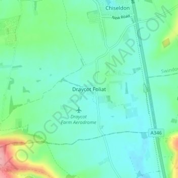 Mapa topográfico Draycot Foliat, altitude, relevo