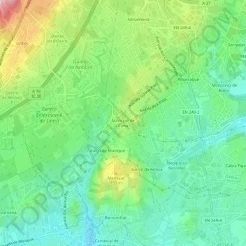 Mapa topográfico Manique de Cima, altitude, relevo