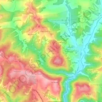 Mapa topográfico Le Mas, altitude, relevo
