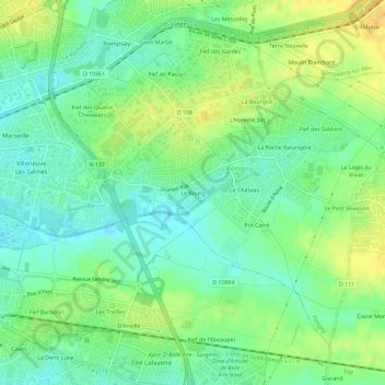 Mapa topográfico Le Bourg, altitude, relevo