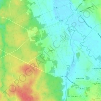 Mapa topográfico Le Theil, altitude, relevo