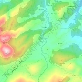 Mapa topográfico Verdera, altitude, relevo