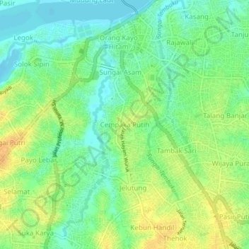 Mapa topográfico Cempaka Putih, altitude, relevo