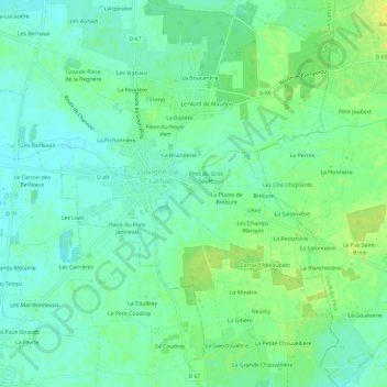 Mapa topográfico Longboyau, altitude, relevo