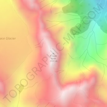 Mapa topográfico Cirque Peak, altitude, relevo