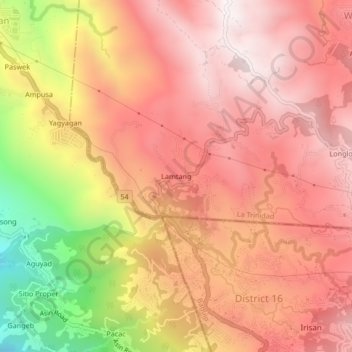 Mapa topográfico Lamtang, altitude, relevo