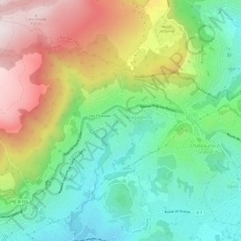Mapa topográfico La Lauve, altitude, relevo
