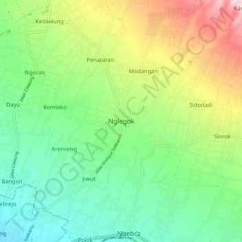 Mapa topográfico Nglegok, altitude, relevo