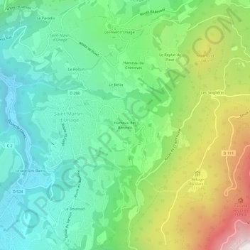Mapa topográfico Hameau des Bonnets, altitude, relevo