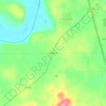 Mapa topográfico Hartleyville, altitude, relevo