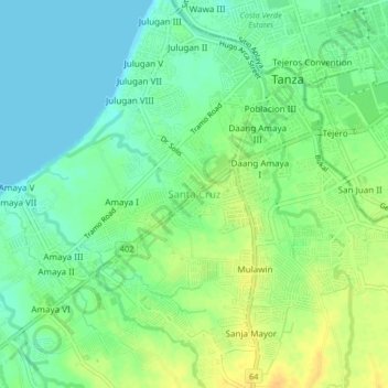 Mapa topográfico Santa Cruz, altitude, relevo
