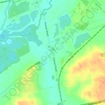 Mapa topográfico Putnam, altitude, relevo