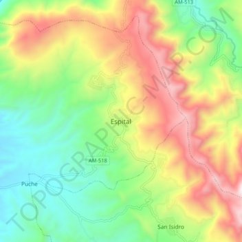 Mapa topográfico Espital, altitude, relevo