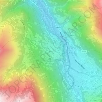 Mapa topográfico Sazos, altitude, relevo