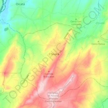 Mapa topográfico Chivatá, altitude, relevo