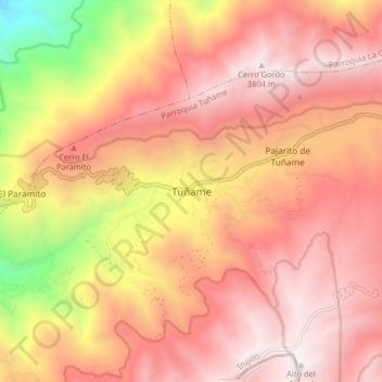 Mapa topográfico Tuñame, altitude, relevo