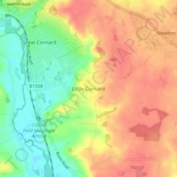 Mapa topográfico Little Cornard, altitude, relevo