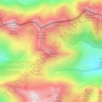 Mapa topográfico Pico Chistau, altitude, relevo