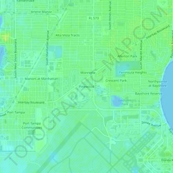 Mapa topográfico Pinewood, altitude, relevo
