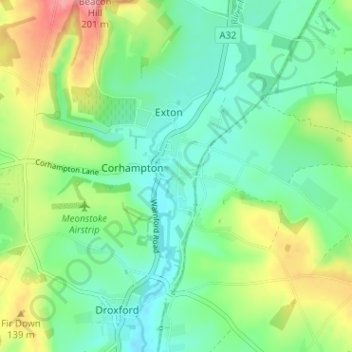 Mapa topográfico Meonstoke, altitude, relevo