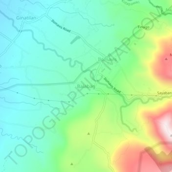 Mapa topográfico Balabag, altitude, relevo