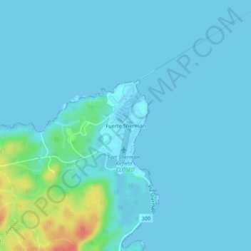 Mapa topográfico Fuerte Sherman, altitude, relevo