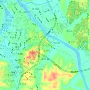 Mapa topográfico 马头山社区, altitude, relevo