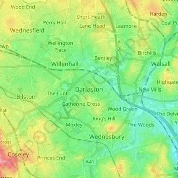 Mapa topográfico Darlaston, altitude, relevo