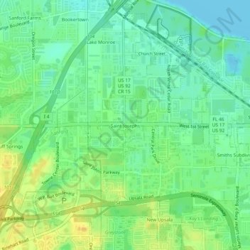 Mapa topográfico Saint Josephs, altitude, relevo