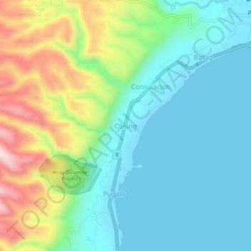 Mapa topográfico Obong, altitude, relevo