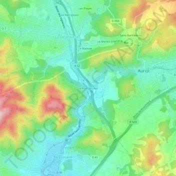 Mapa topográfico Le Pont de Joux, altitude, relevo