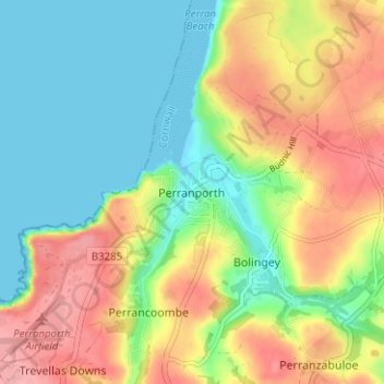 Mapa topográfico Perranporth, altitude, relevo