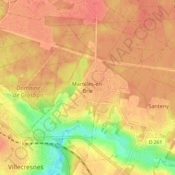 Mapa topográfico Marolles-en-Brie, altitude, relevo