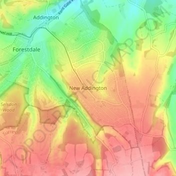 Mapa topográfico New Addington, altitude, relevo