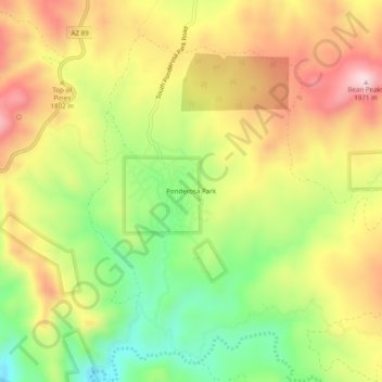 Mapa topográfico Ponderosa Park, altitude, relevo