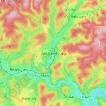 Mapa topográfico Bad Berleburg, altitude, relevo