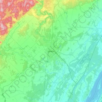 Mapa topográfico Joliette, altitude, relevo