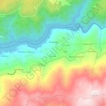 Mapa topográfico Louredo, altitude, relevo