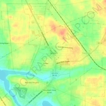 Mapa topográfico Henley, altitude, relevo