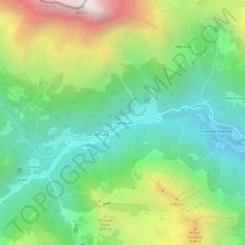 Mapa topográfico Chiareggio, altitude, relevo