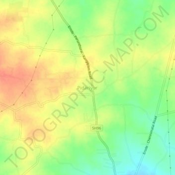 Mapa topográfico Pidariyur, altitude, relevo