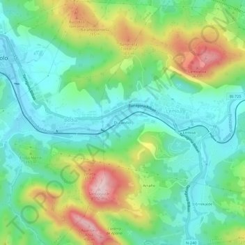 Mapa topográfico Durandio, altitude, relevo
